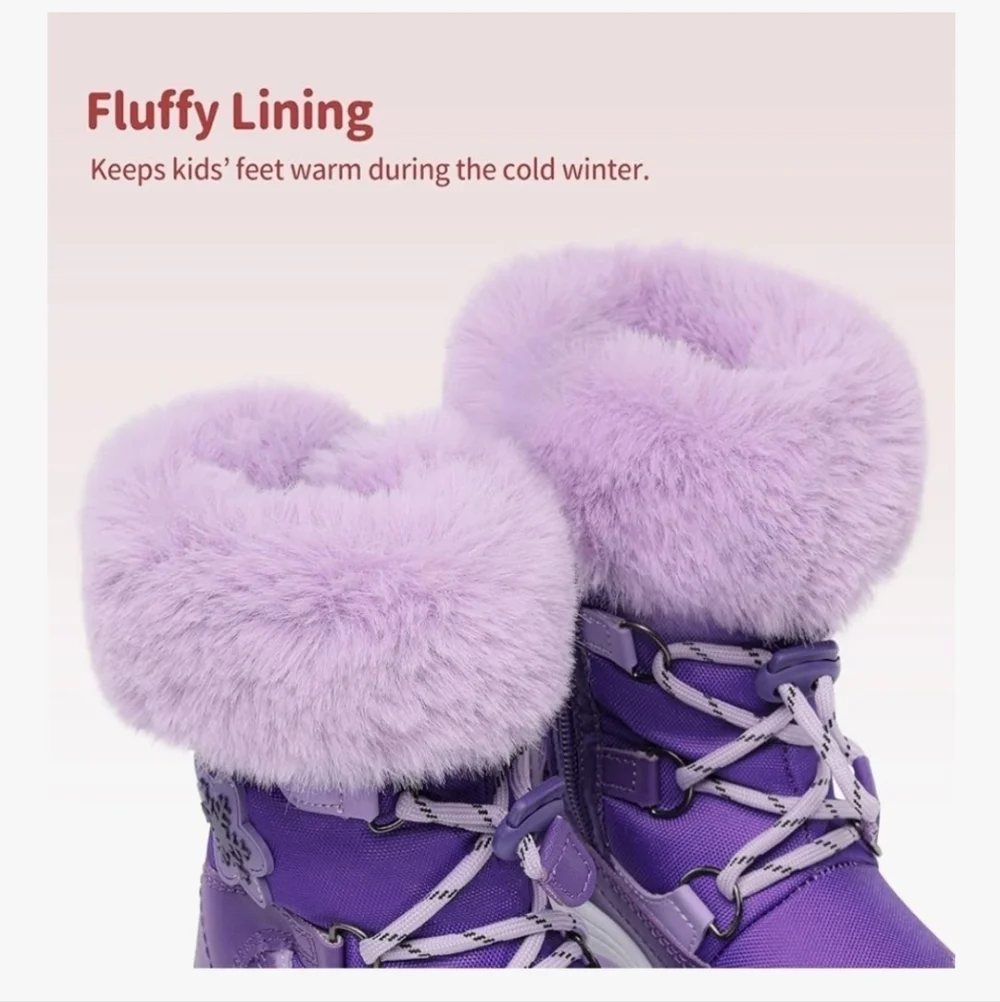 Purple Snow Boots Faux Fur Lined Mid-Calf   Slip Restiant Boots